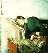Christian Krohg sovende mor ved sit barns vugge Sweden oil painting artist